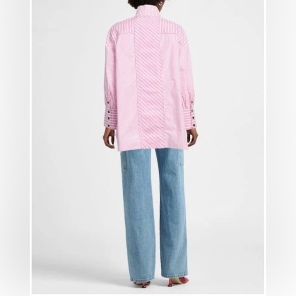 GANNI Pink Striped Organic Cotton Oversized Shirt S/M - Picture 4 of 11